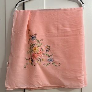 HAPPINESS light 100% silk scarf embroidered flowers